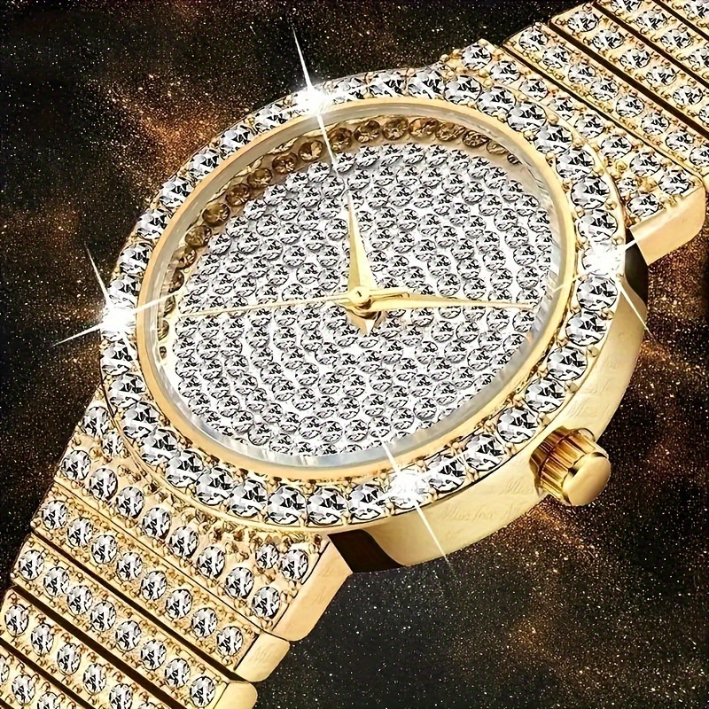 

Golden Rhinestone Quartz Watch Zinc Alloy Strap Zinc Alloy Pointer Zinc Alloy Dial, Perfect Gift For Valentine's Day, Easter, Ramadan, Birthday, Eid Al-adha