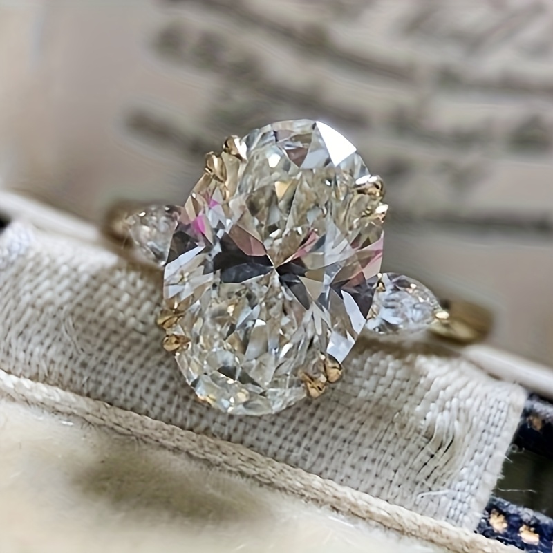 stunning 2ct 5a cz oval moissanite ring engagement wedding ring golden plated 1