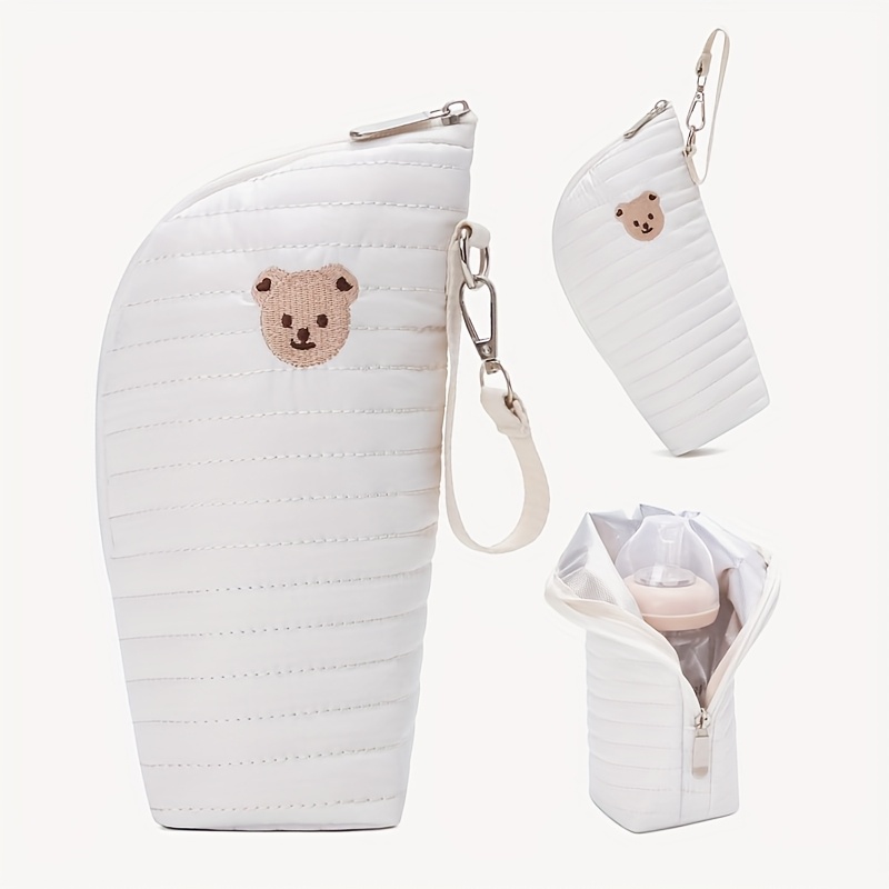 white insulated baby bottle bag with aluminum core   milk bottles warm or cold durable polyester travel   bottle carrying ba 0