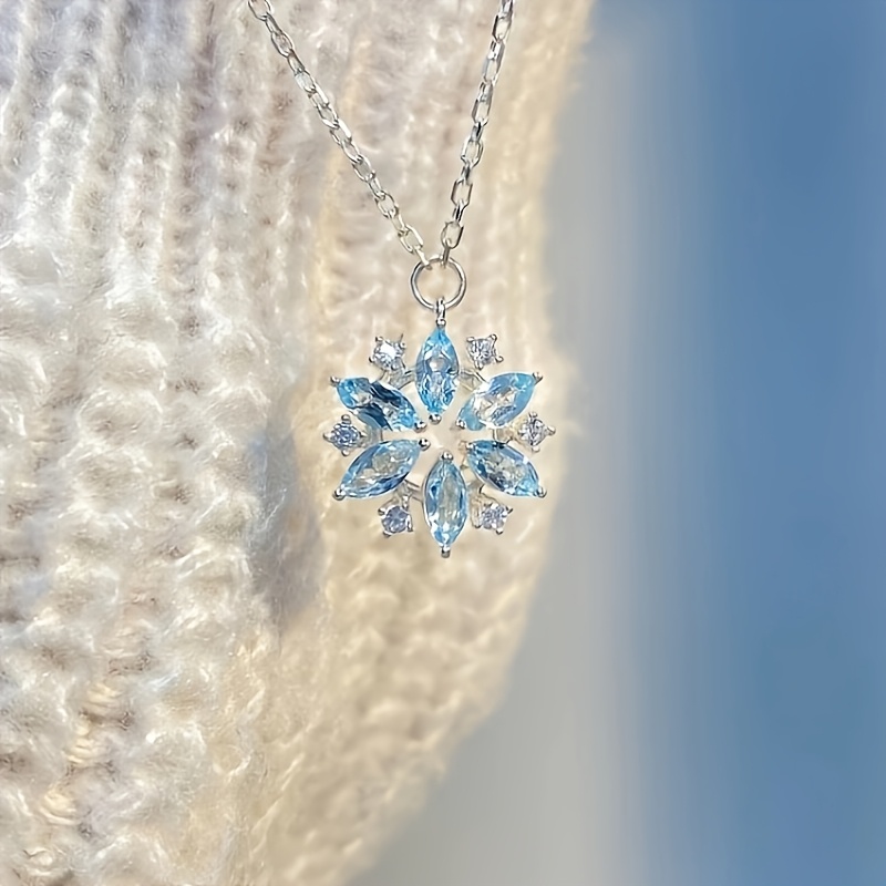 TEMU Collar con colgante de copo de nieve azul de lujo estilo Ins, cadena de clavícula unisex de versátil, 1 pieza