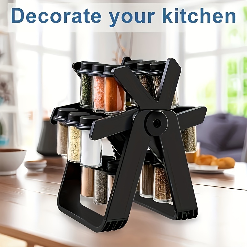 

1 Set, 18-spice Rotating Countertop Rack, Windmill Design Kitchen Organizer For Spices And , Plastic, Multifunctional Storage Solution For Home And School Supplies