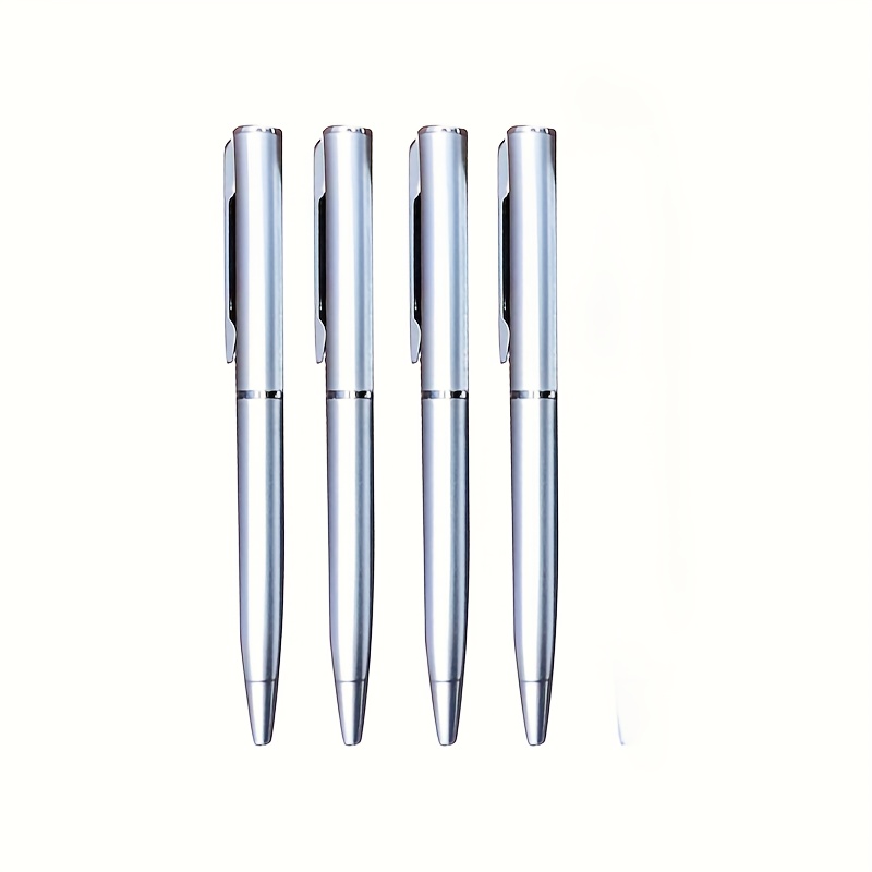 TEMU 4 Fashionable Silvery Ballpoint Pens, Mini Pocket Pen Set, Medium Nib, Rotating Action - School Supplies, Kawaii Stationery, School Supplies,
