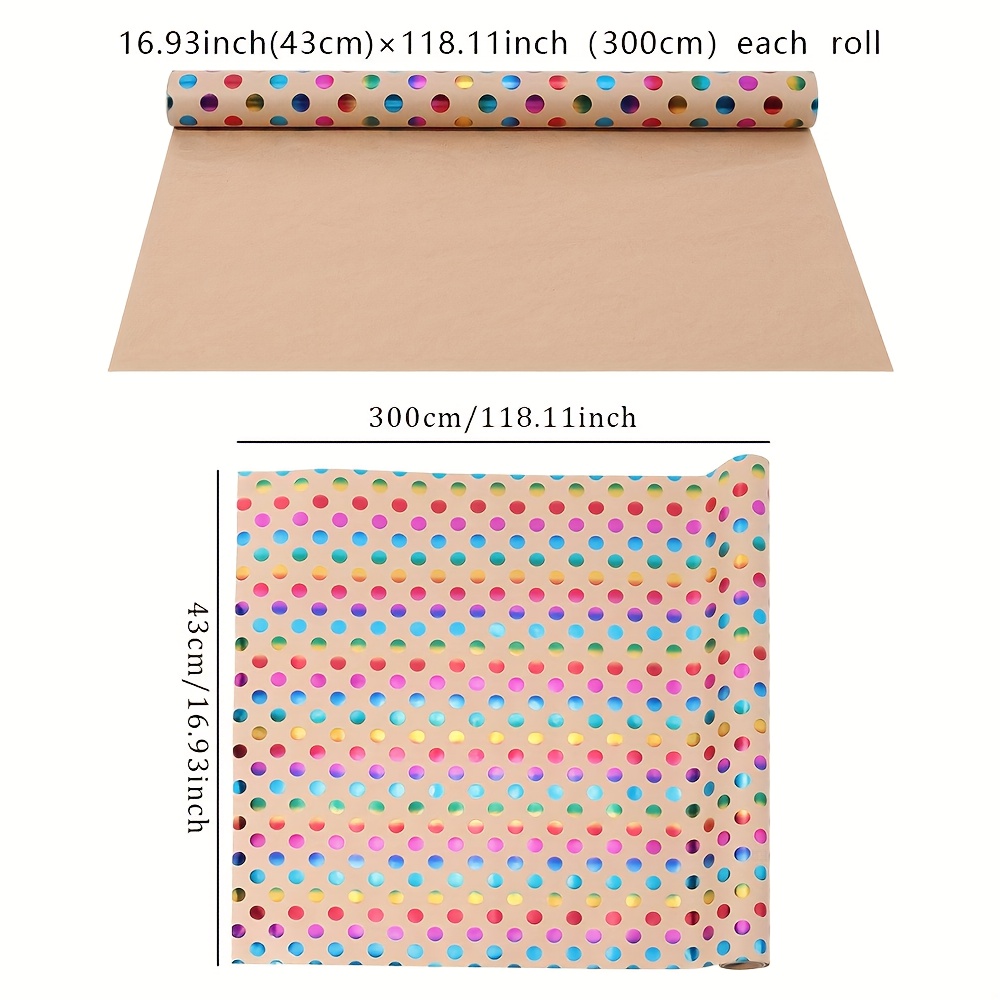 E-shop 1 Rolle extra langes -Geschenkpapier mit goldener Folie Polka-Dots – mehrfarbige Punkte, 16,9 x 118 Zoll, für Geburtstage, Hochzeiten,