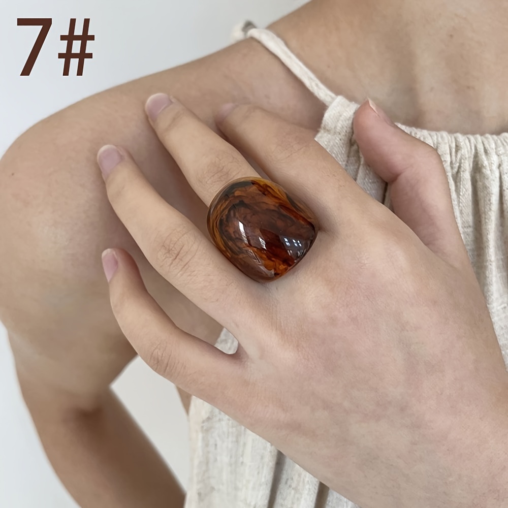 TEMU Vintage Style Simple Amber-hued Resin Ring - Unique Fashion Statement - Unisex, All Seasons, Suitable For Daily Wear & Special Occasions - Ideal Friendship Gift