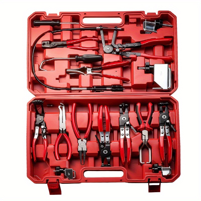 TEMU 16pcs Hose Clamp Pliers Set, Long Reach Hose Clamp Tool Remover For Water Hose And Automotive Coolant Radiator Heater, Hose Clamp Removal And