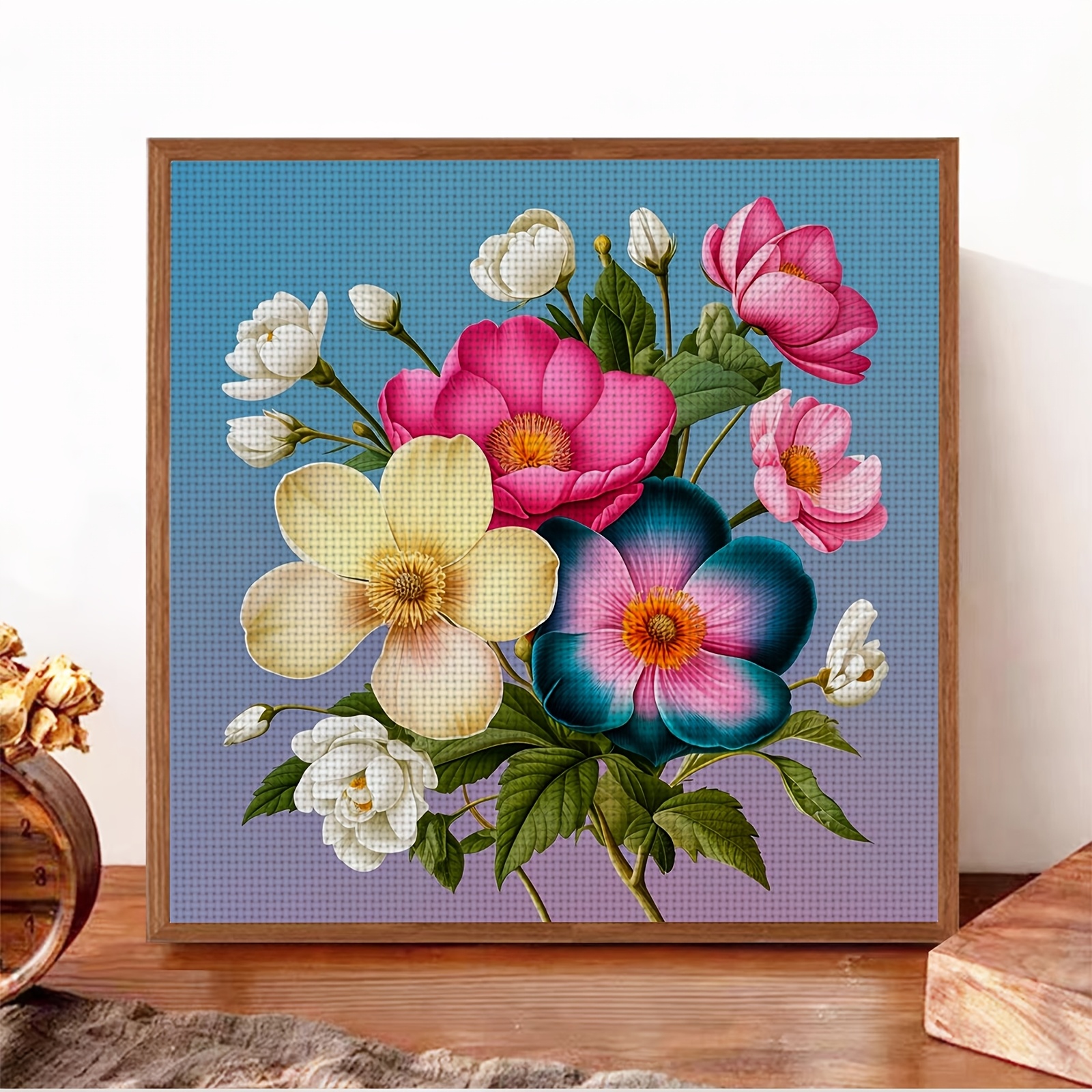 Printed Fabric Cross-Stitch Kit 'Colorful Bouquet Illustration', Unframed