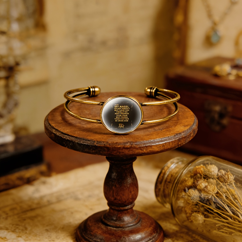 Antique Cyan Double-Layer Adjustable Bangle with Love Expression