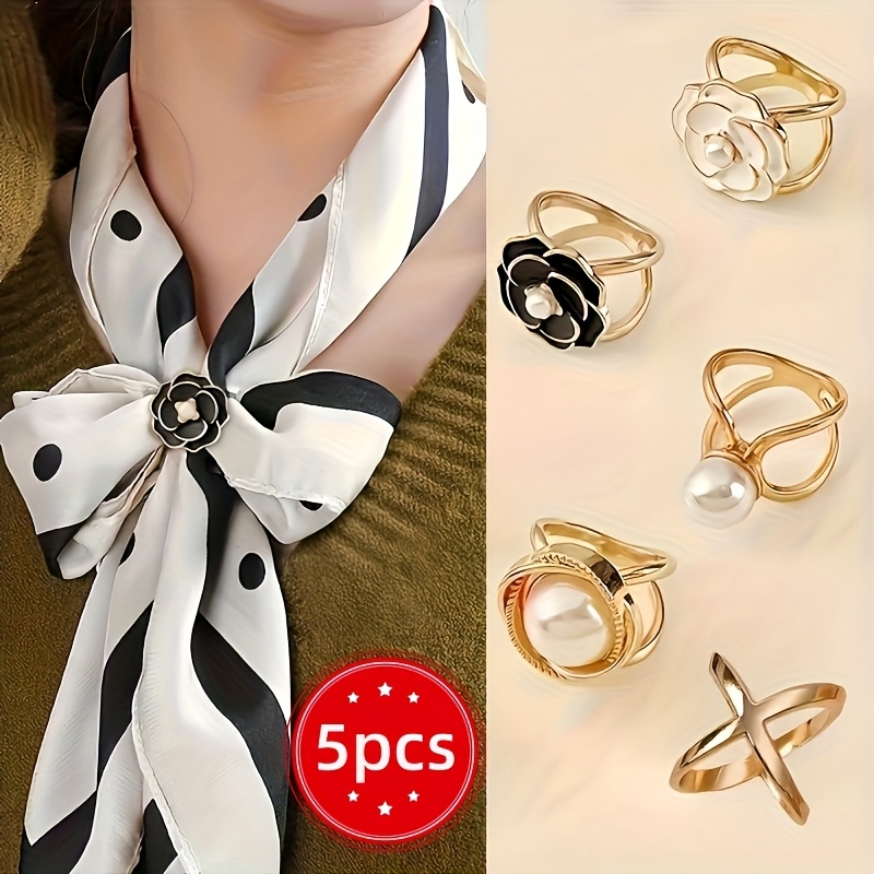Image of 5pcs Women's Fashion Golden Minimalist Scarf Clips, Dual-use Coat Clips, Adjustable Seasonal Accessories - Suitable For Scarves, Belts, T-shirts, Dresses - Premium Smooth Texture Gift Box Set