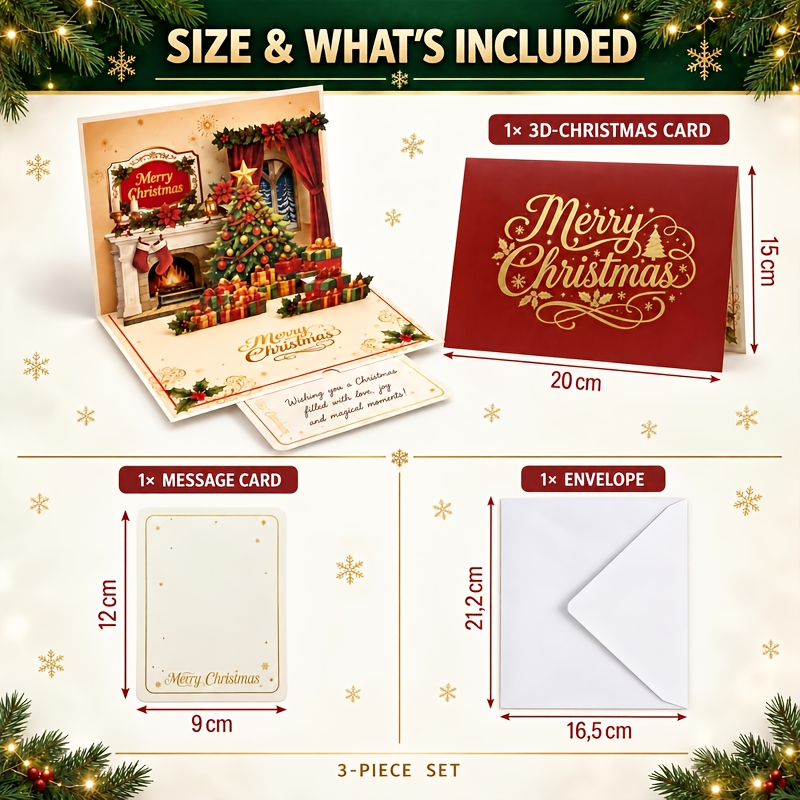 TEMU Pop Up Christmas Card With Envelope, 3d Merry Christmas Greeting Card, Festive , Xmas Gift For Friend Family Lover