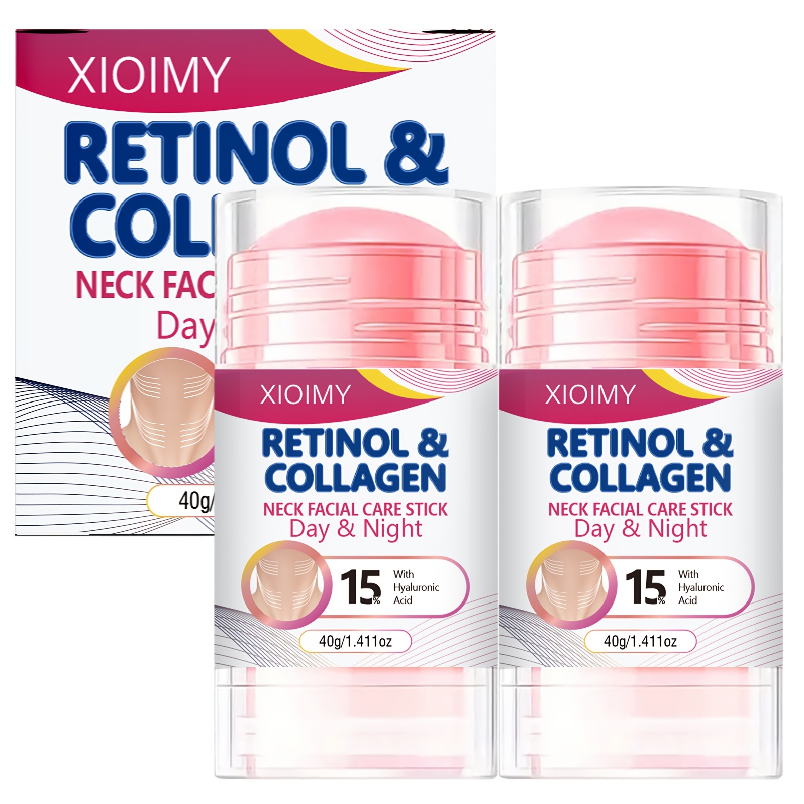 Image of 2pcs Retinol And Collagen Neck And Facial Care Stick, Moisturizing And Non Greasy, And , Mild And Non Irritating, Absorbed, Hypoallergenic, Suitable For Types
