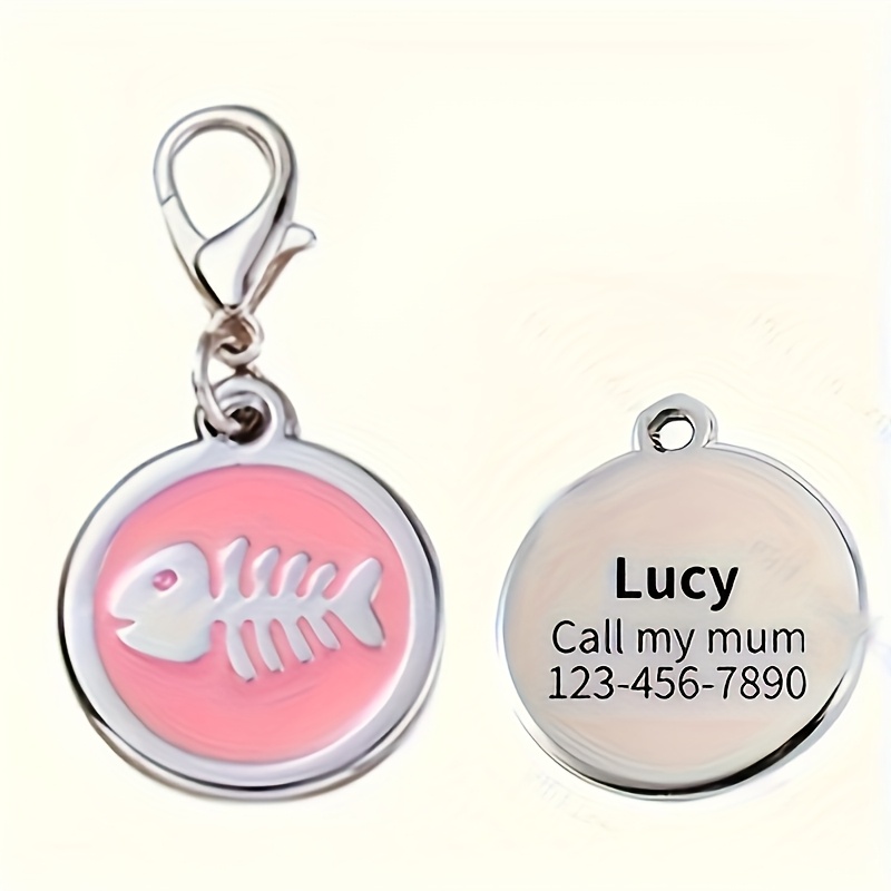 TEMU Custom Engraved Fishbone Pet Id Tag - Durable Alloy, Personalized Nameplate With Owner's Phone Number - Cute Gift For Pets