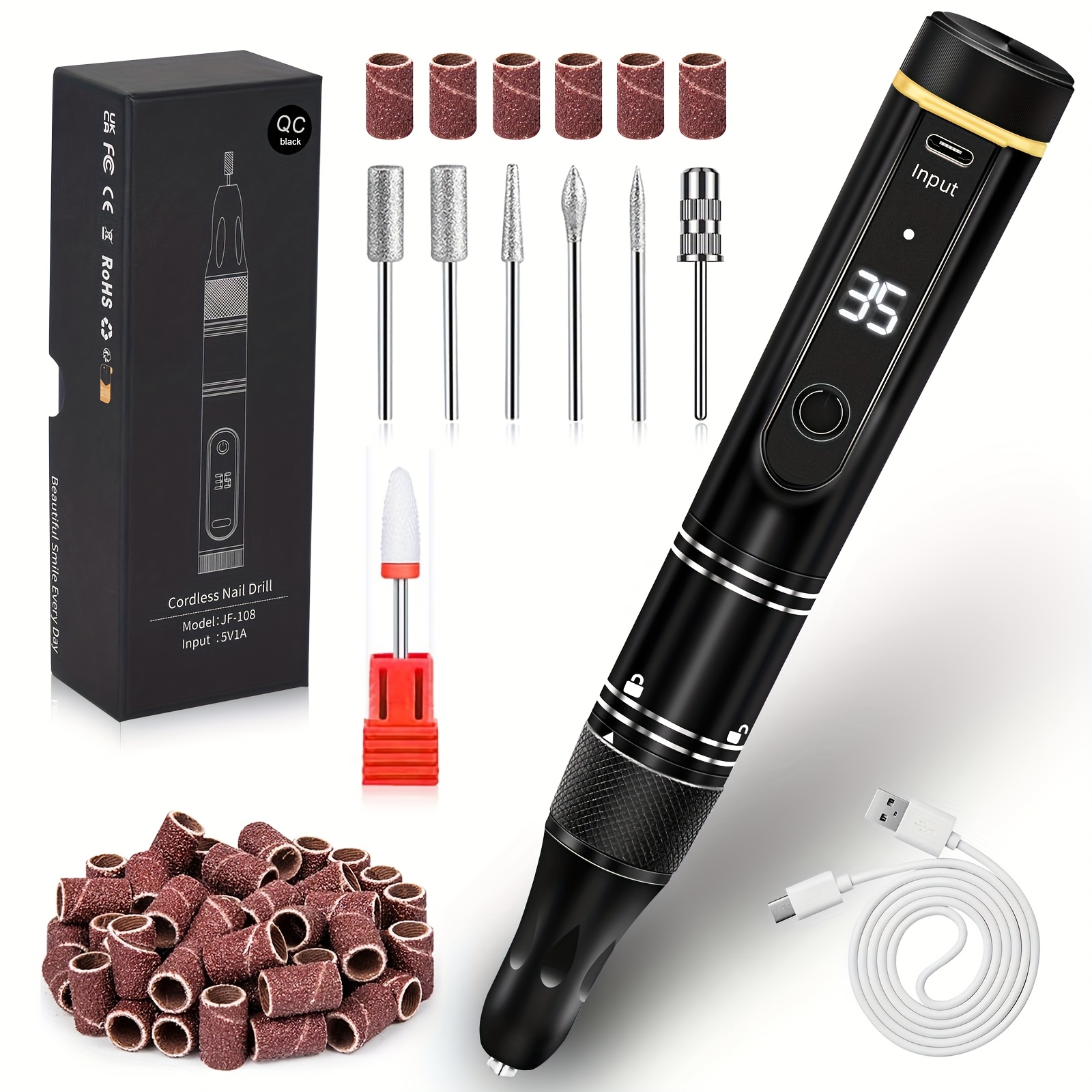 TEMU Portable Rechargeable Professional Nail Rig 35000 Rpm Electric Nail File For Gel Nails Manicure Pedicure Home And Salon