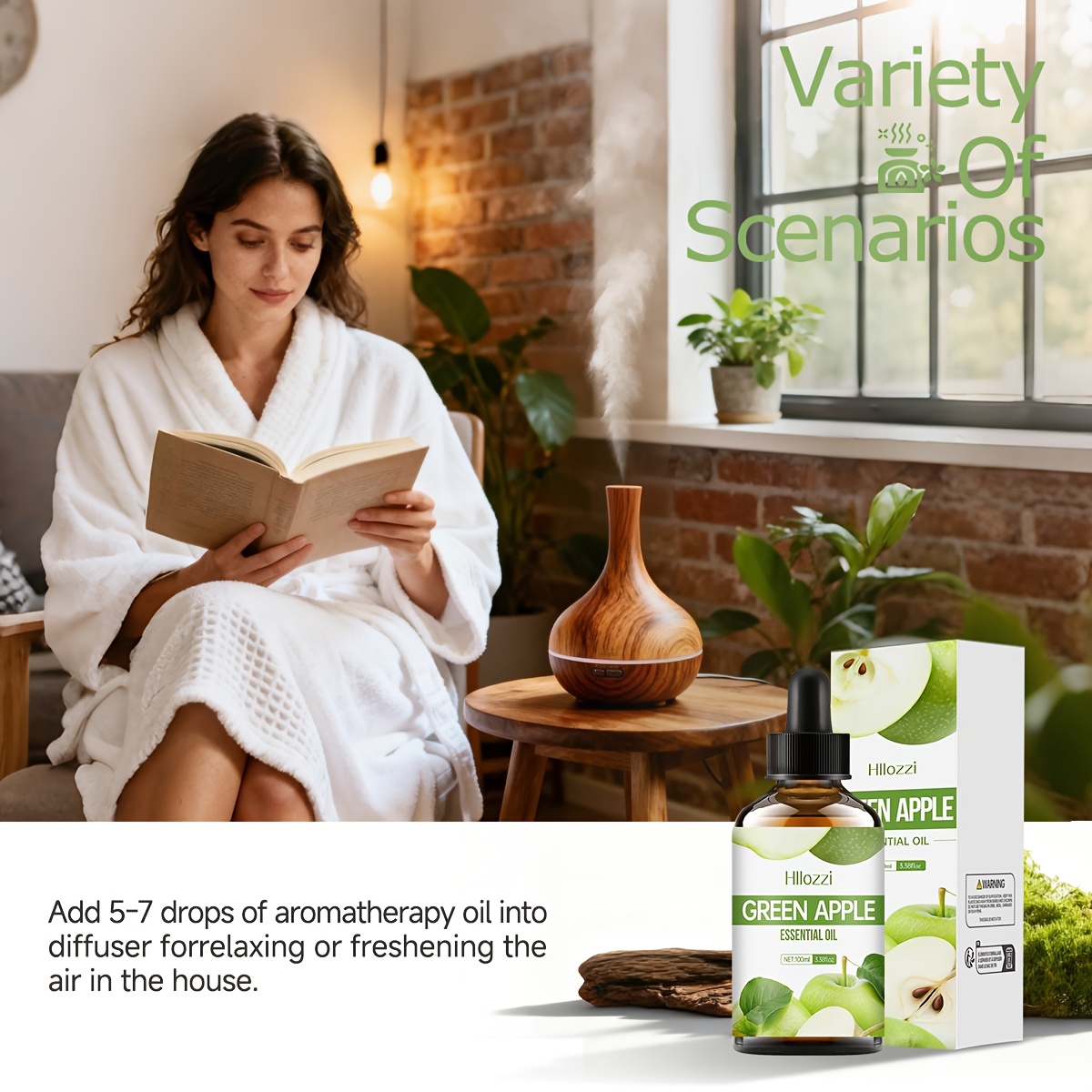 Green Apple Essential Oil (30ml/0.01fl.oz, 60ml/2.03fl.oz, 100ml/3.38fl.oz) – Available in Three Sizes, This Oil Delivers a Refreshing Apple Scent. Ideal for Use in Diffusers, Its Long-lasting Fragrance Makes It a Choice for Home and Travel