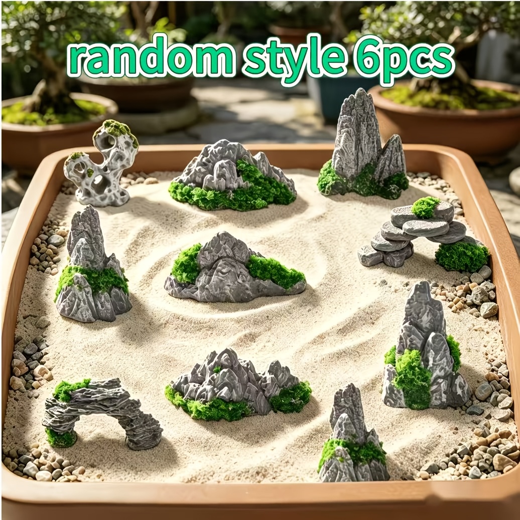 TEMU Random 6pcs Mini Faux Mountain Scenery Ornaments, Suitable For Fish Tanks, Aquariums, Flower Pots, Micro Landscape Bonsai Decorations, Landscape