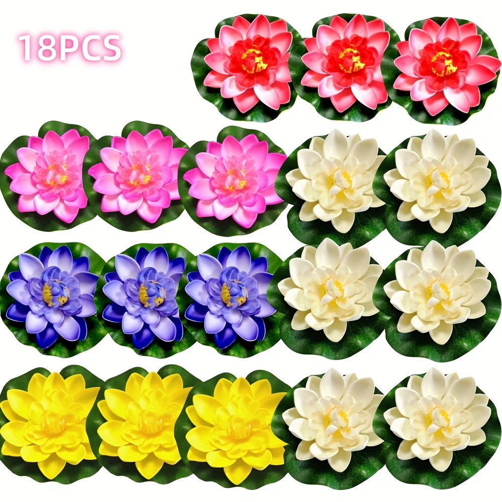 18pcs Of Artificial Lotus Flowers, Plastic Water Lilies Suitable For Home Gardens, Fish , Weddings, Engagement Parties, Diwali Decorations, And Outdoor Courtyard Festive Decor, Excluding Containers