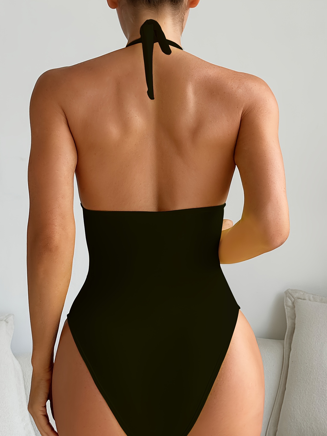 Material Girl Ribbed Ruched Keyhole Black Bodysuit
