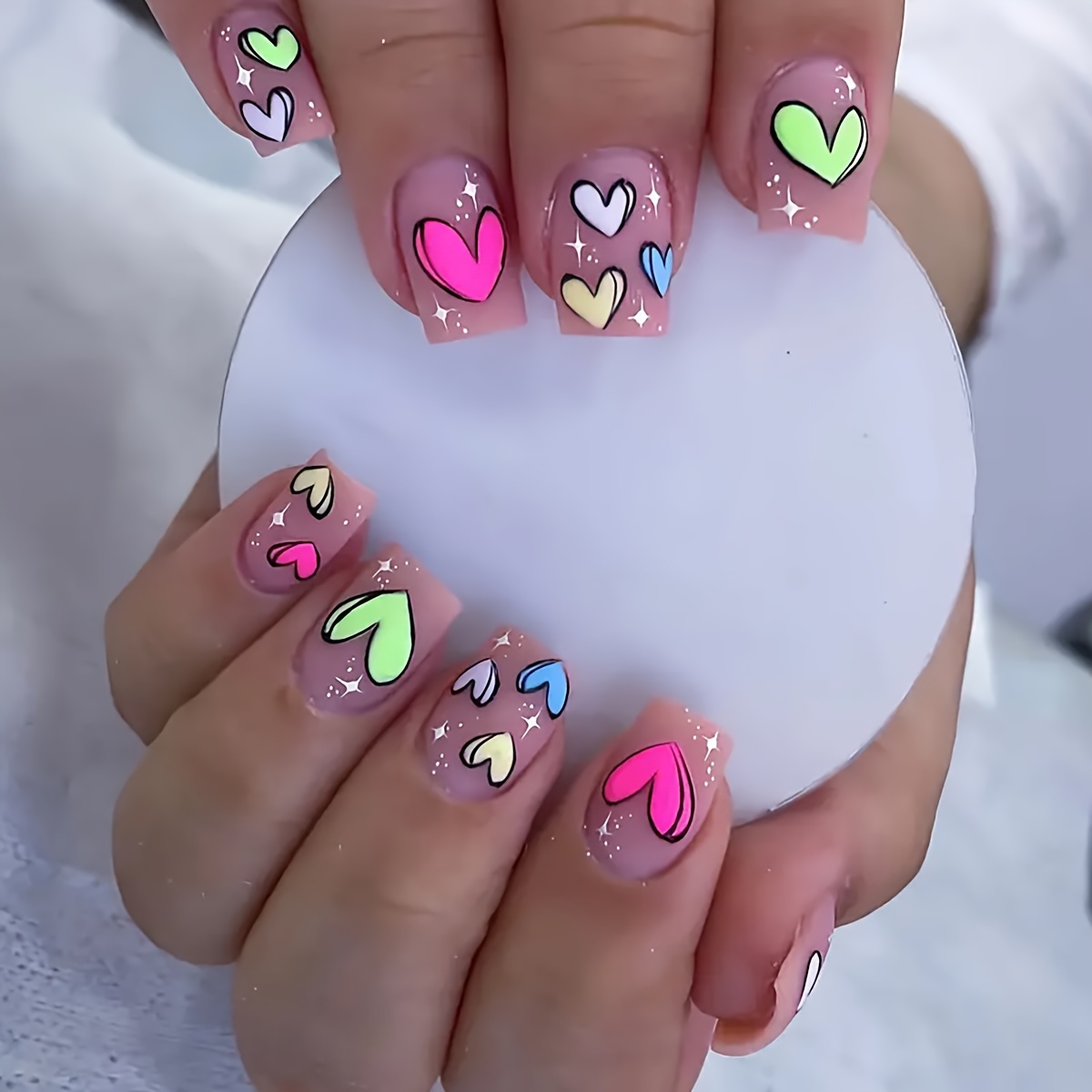 

24pcs Matte Short Square False Nails, Full Cover Press On Nail Tips For Women Girls Valentine's Day Nail Decor