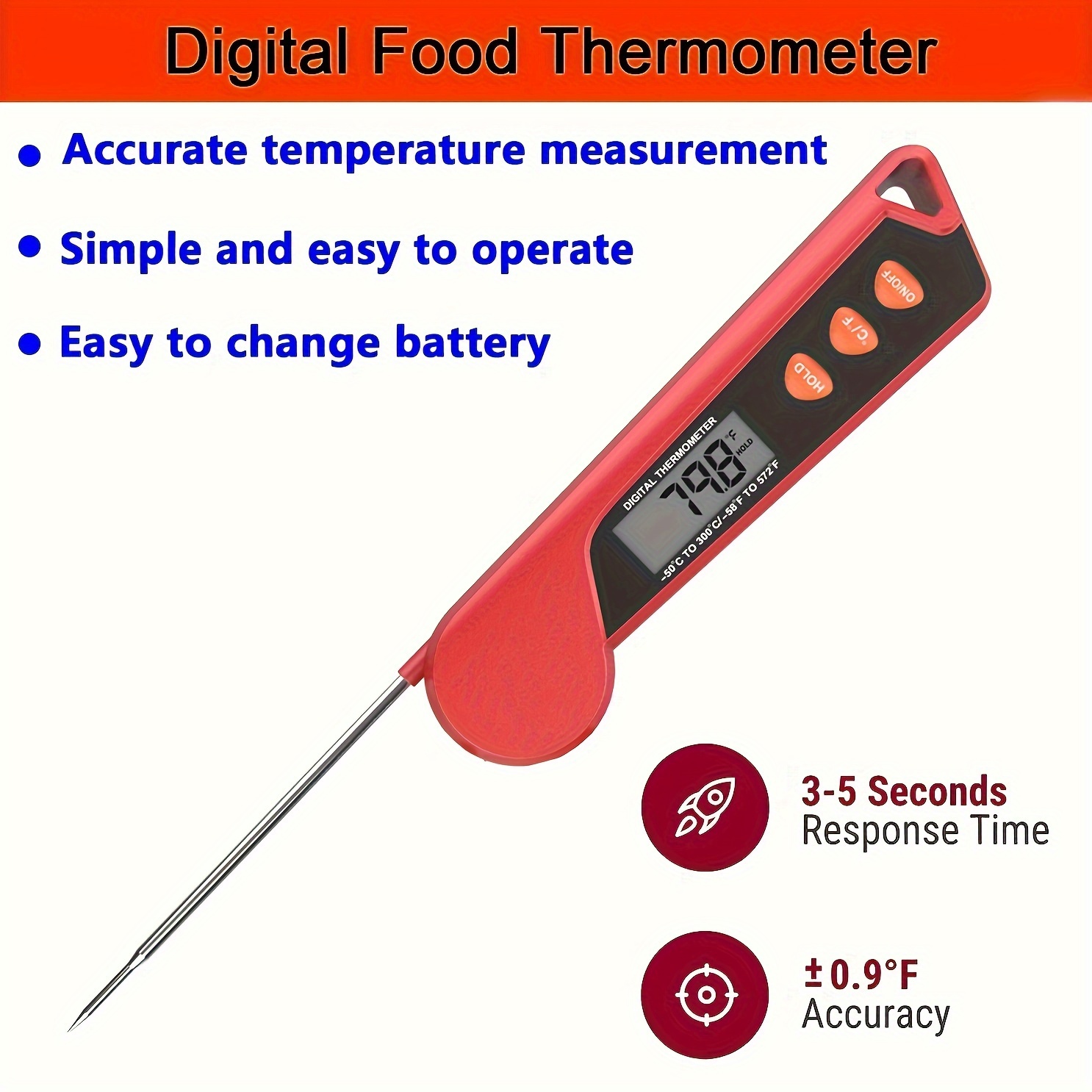 

Digital Instant Read Meat Thermometer For Cooking And Grill, Foldable Food Thermometer With Lcd Display, Single Use, Aaa Battery Powered (not Included), Adults, Abs Material, 3- Quick - 1pcs