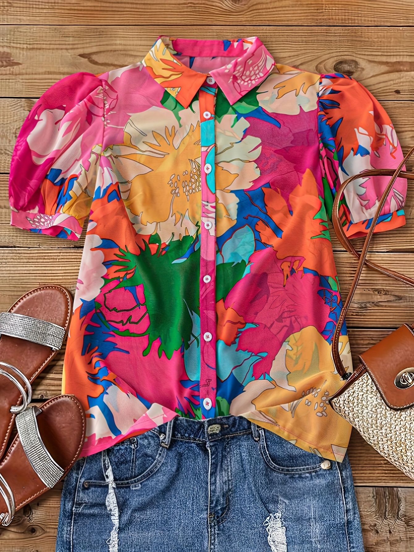 chemise boutonnée à manches courtes imprimé floral Temu Switzerland