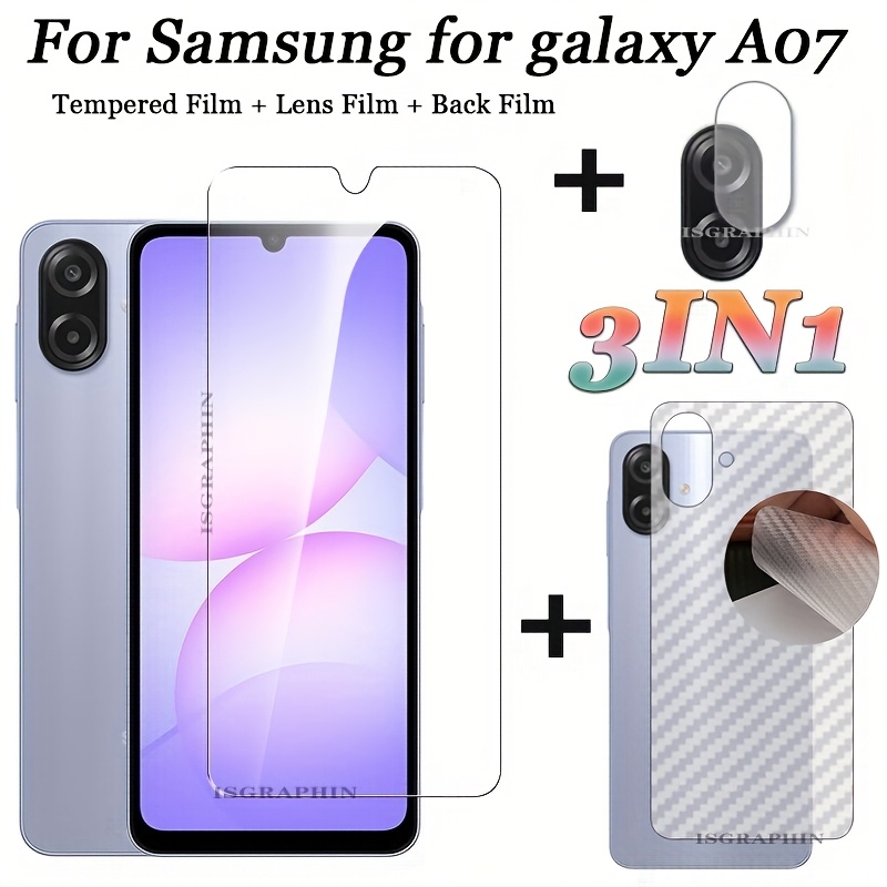 TEMU 3-en-1 pour SAMSUNG Galaxy A07, protection d'écran intégrale en verre temperé, écran HD intégral, protection d'objectif d'appareil photo et film