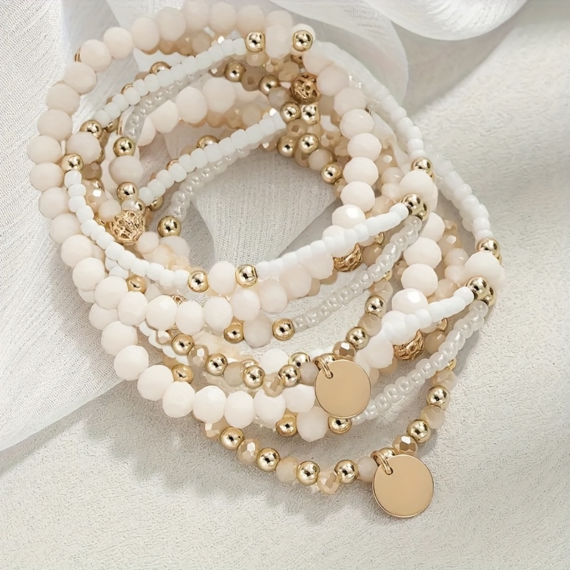 Bohemian Style Beaded Bracelet Set for Women, 10pcs Stackable