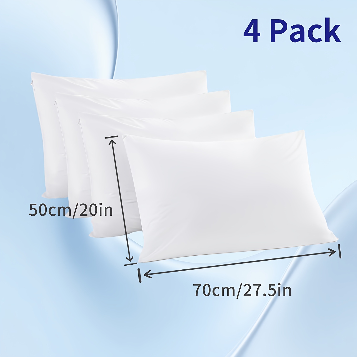 TEMU Ensemble de 4 taies d'oreiller zippées, 100% de haute qualité, d'oreiller blanche, douce et de , idéal pour hôtels, dortoirs et chambres