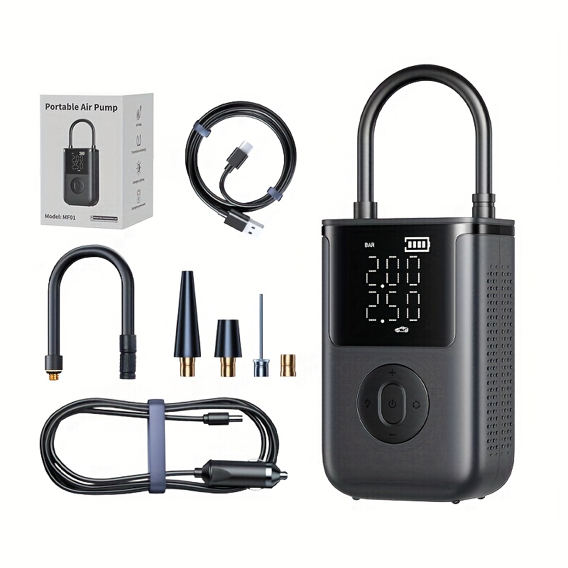 TEMU Portable Electric Air Pump With Power Bank, & Auto Deflator - Portable Air Compressor Suitable For Cars, Bikes, Motorcycle Tires, Pool Pump,