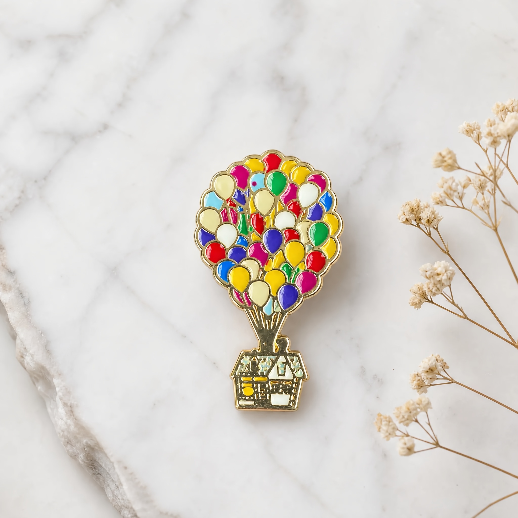 TEMU Colorful Balloon Pull-up Cottage-shaped Badge, Vibrant Round Balloons With Window Painted Small House, Canvas Bag Gift Hat Multi-scene Matching,