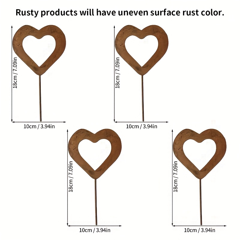 Image of 【2d Flat】 [2d Flat] 4pcs Of Rusty Heart-shaped Metal Garden Markers, Love Outline Yard Art, Home And Garden Iron Decorations For Outdoor Plants, Warm And Romantic Gifts For , Garden Decor, Outdoor Art