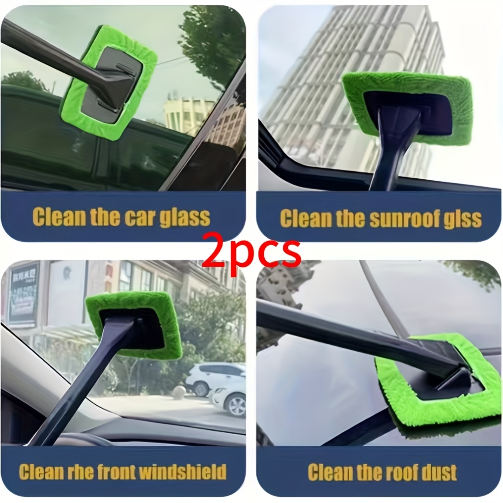TEMU 2pcs Glass Cleaner Kit With Microfiber Brush & Spray - Heavy-duty Car Cleaning Tool Set With 2 Covers & 2 Lids, Ergonomic Handle & Non-scratch