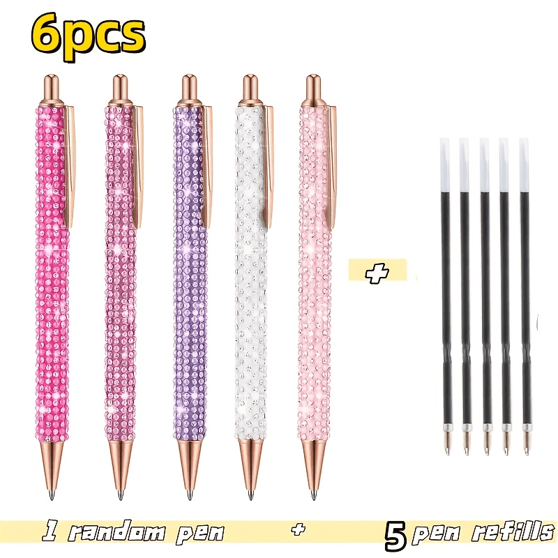 TEMU Ensemble de 6 stylos à bille diamant de luxe léger (1 stylo aléatoire et 5 recharges) Stylo d'écriture cadeau créatif, écriture , premium,