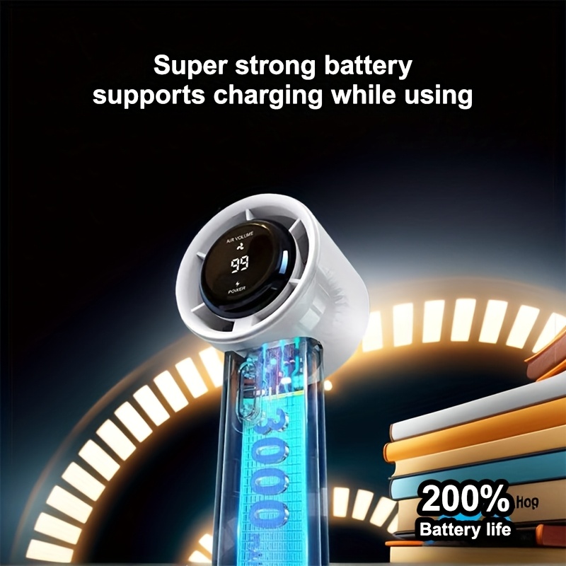 1pc Rechargeable Handheld Turbo Fan - Portable USB Rechargeable Fan with 13000 RPM High-Speed Adjustable 100 Speeds, Compact Face Cooling for Indoor/Outdoor Use, Includes Free Lanyard, Sleek Handheld Cooler
