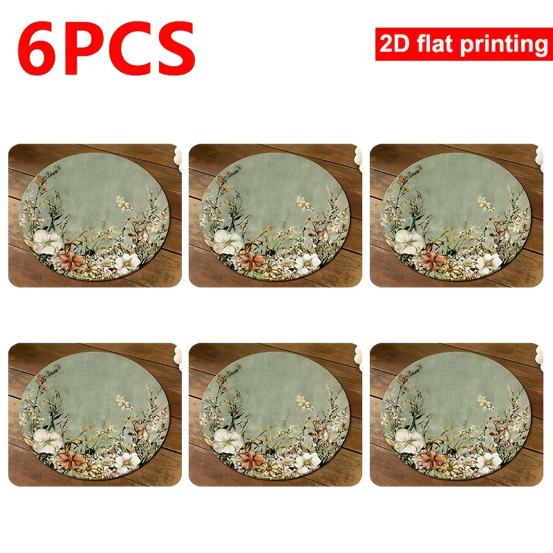TEMU Set de 4, 6 ou 9 sets de table, motif floral vert sauge poussiéreux, sets de table en de 37 cm, adaptés pour et à manger, lavables en machine,