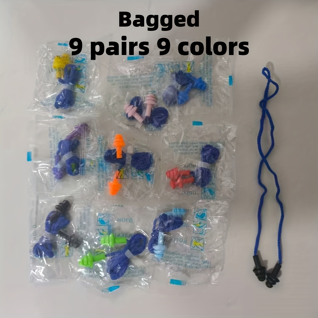 TEMU 9 Pairs 18pcs Silicone Earplugs 9 Colors Christmas Tree Shape With Anti-lost Rope Soft Comfortable Independent Packaging Reusable Washable Ear