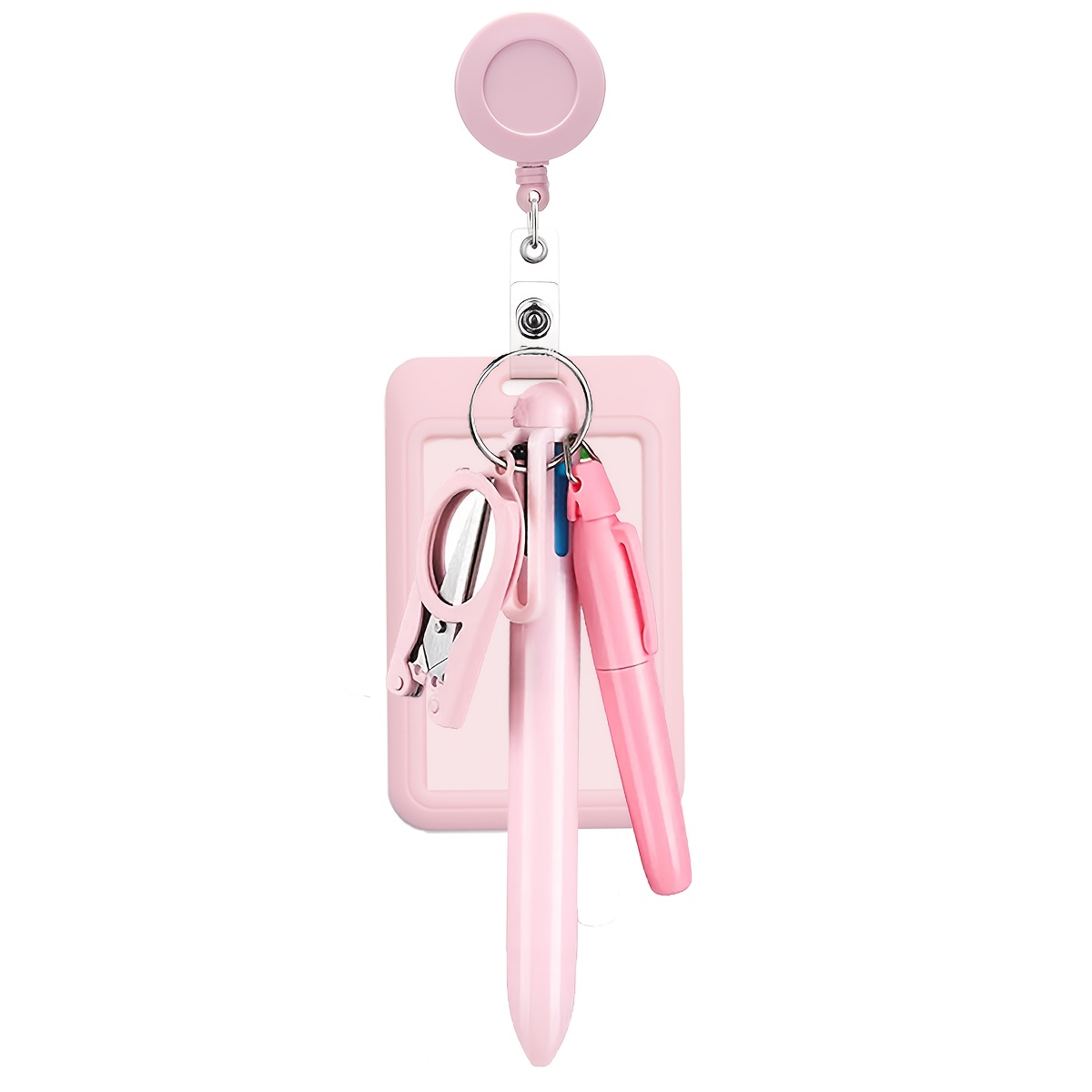 2d Hospital Doctor Nurse Portable Stationery Set, With Folding Scissors Can Cut Gauze, Extendable Zipper Badge Clip, Refillable Ballpoint, Highlighter Marker, Id Name Card Girl