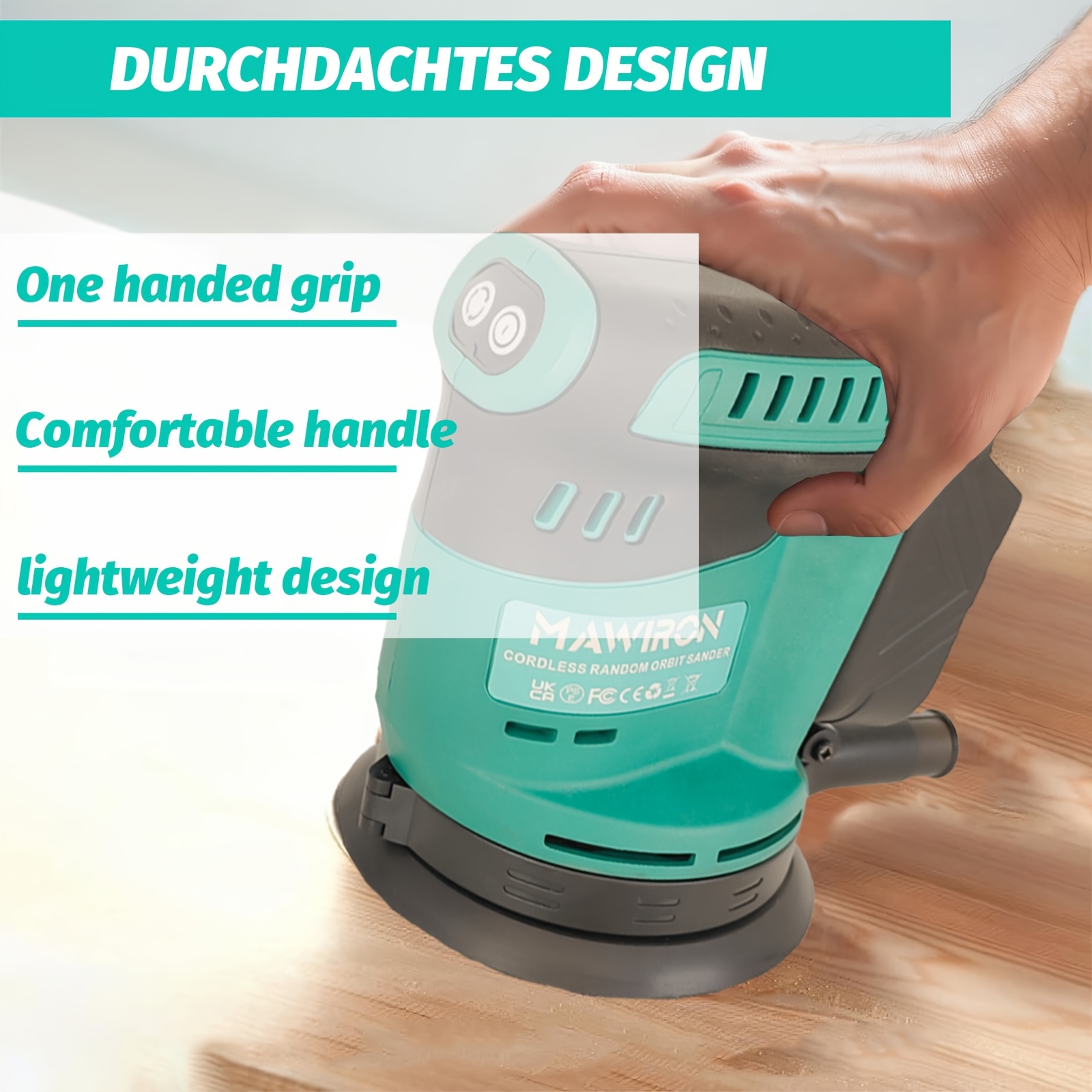 Draadloze willekeurige orbit schuurmachine met 2X batterijen en oplader,