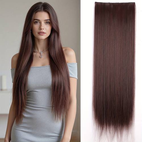 long straight hair clip in extensions made of high heat resistant synthetic material suitable for daily wear to add volume for festive occasions