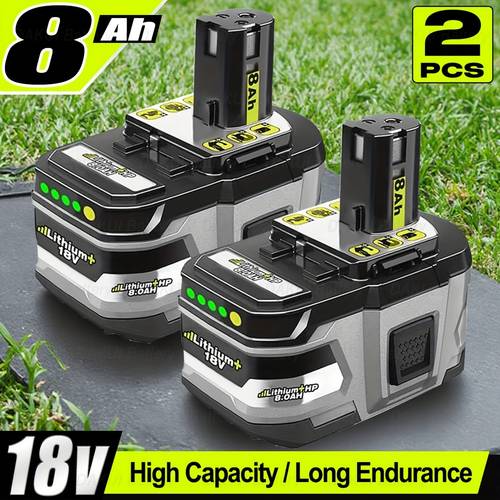2pack 8 0ah 18v battery replacement for ryobi 18v lithium 18 volt batteries for ryobi 18v cordless tools p109 p108 p107 p105 p104