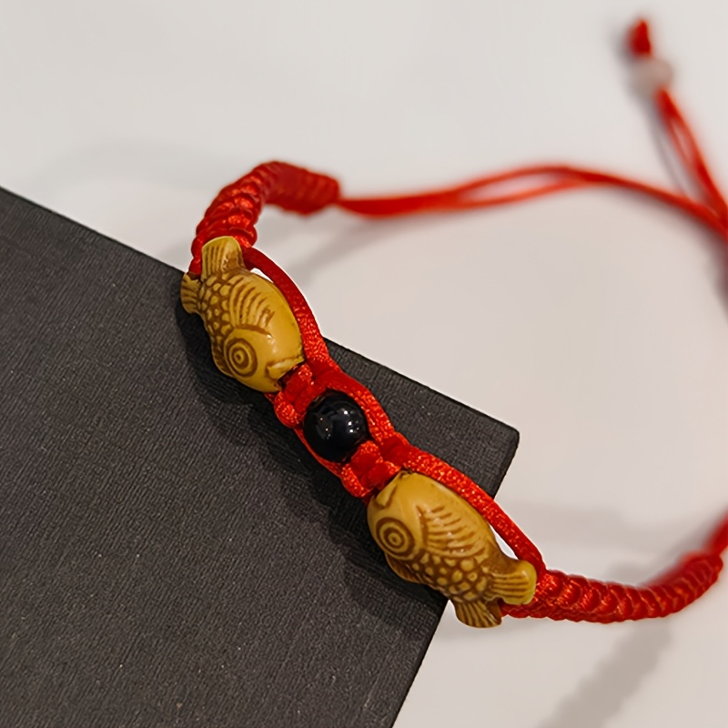 Couple's Adjustable Red Woven Pisces Fish Bracelet, Unisex