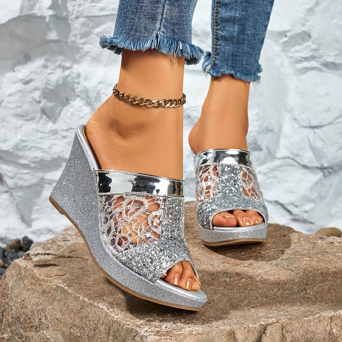 sparkly sandals sold on Temu United States