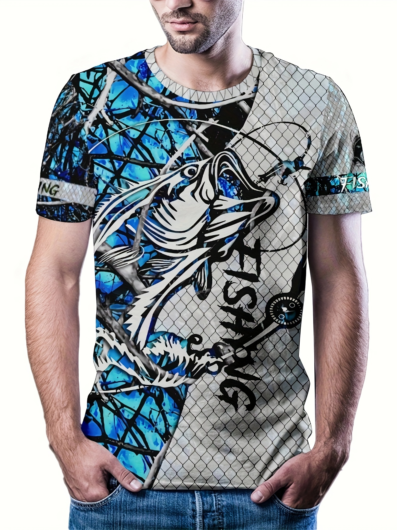 Fish Print Camiseta Manga Larga Hombre Estampado Novedoso - Temu Chile