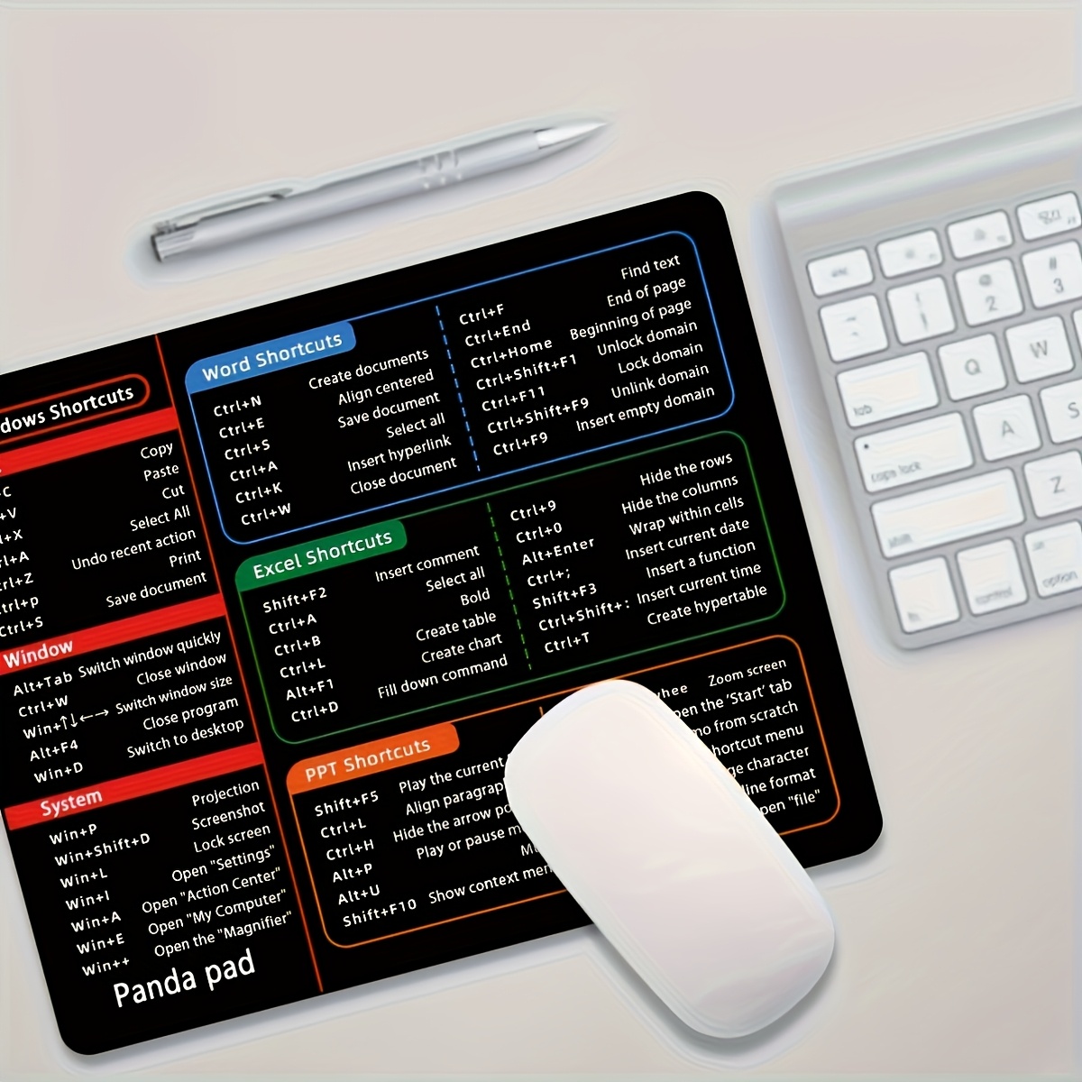 Extended Gaming Mouse Pad with Windows Shortcuts