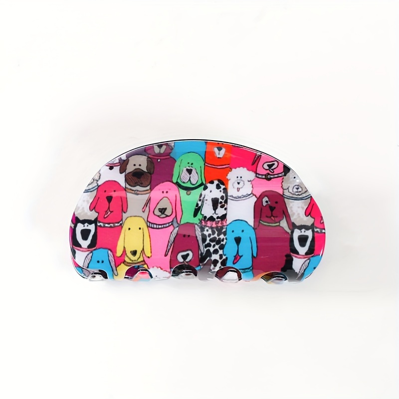 TEMU 1pc Retro Cute Cartoon Dog Print Pvc Hair Claw Clip - Medium Size, Single Pack, Suitable For 14+