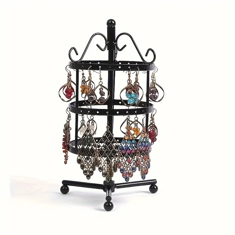 stud earring holder manager 360 degree rotating stud earring manager 3 tier stud earring display stand metal necklace holder black details 2