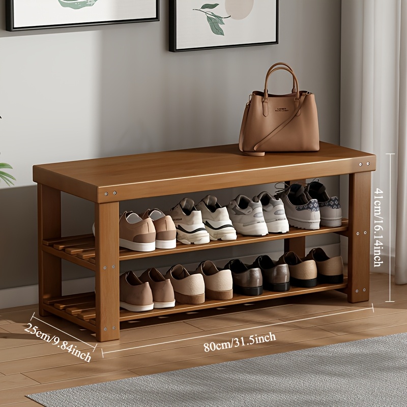 Image of Bamboo Shoe Rack | Double-layer Storage Shelf, Brown, Armless, Boho Style