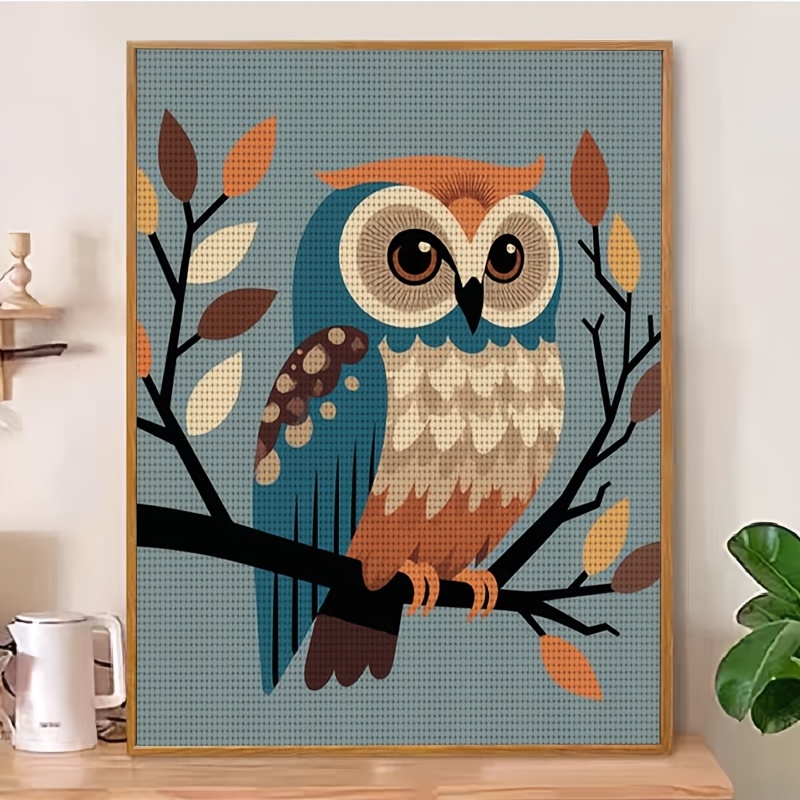 Owl On Branch Cross Stitch Kit, Frameless, Ideal For Beginners