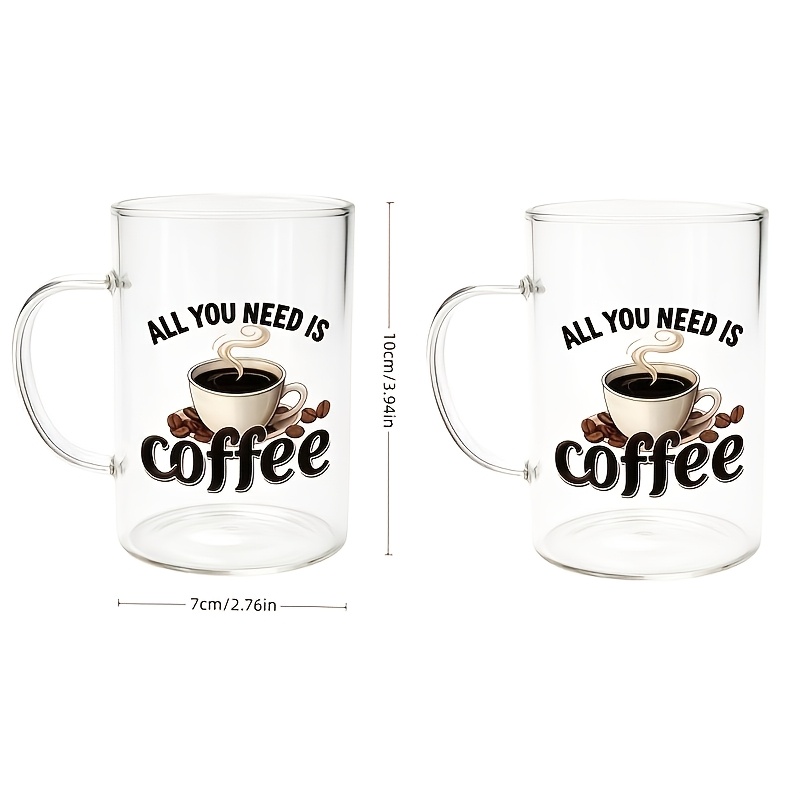 TEMU 2pcs Coffee Bean Print Clear Glass Mugs, Handled Coffee Cups, Breakfast Cups, Cold And Hot Drink Glassware, High-temperature Borosilicate