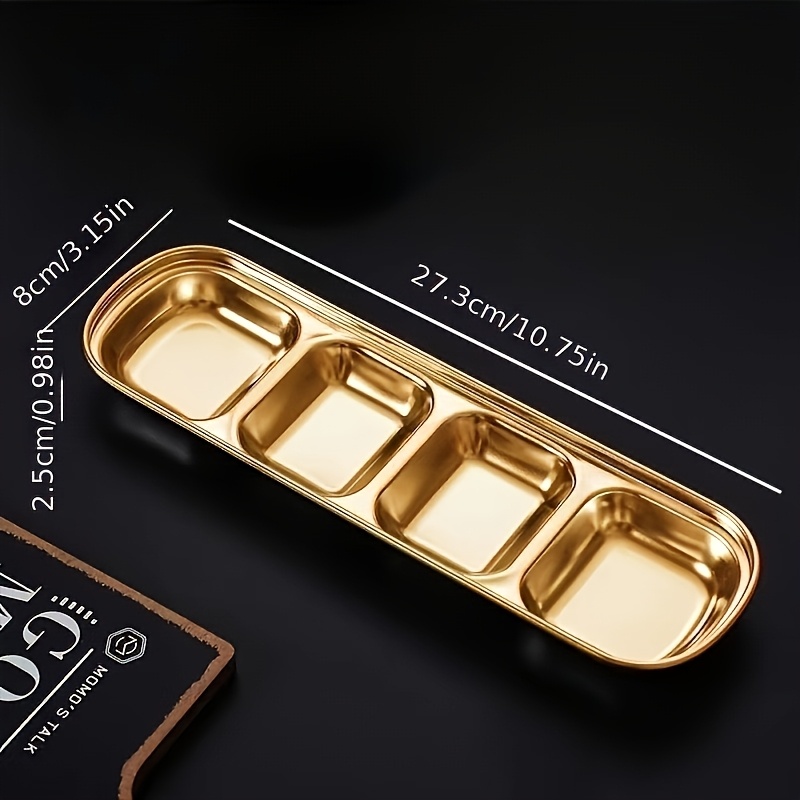 TEMU 1 pièce, Plat à Sauce en Acier Inoxydable Doré à Compartiments Multiples, Assiette de Service, Bol à Assaisonnement pour Sel, Vinaigre, et