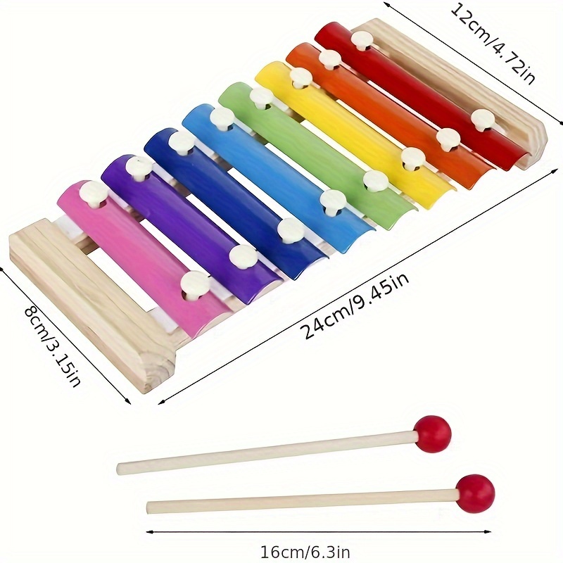آلة طبل خشبية ملونة بـ 8 أوتار للأطفال، مجموعة موسيقية صغيرة التفاصيل 2