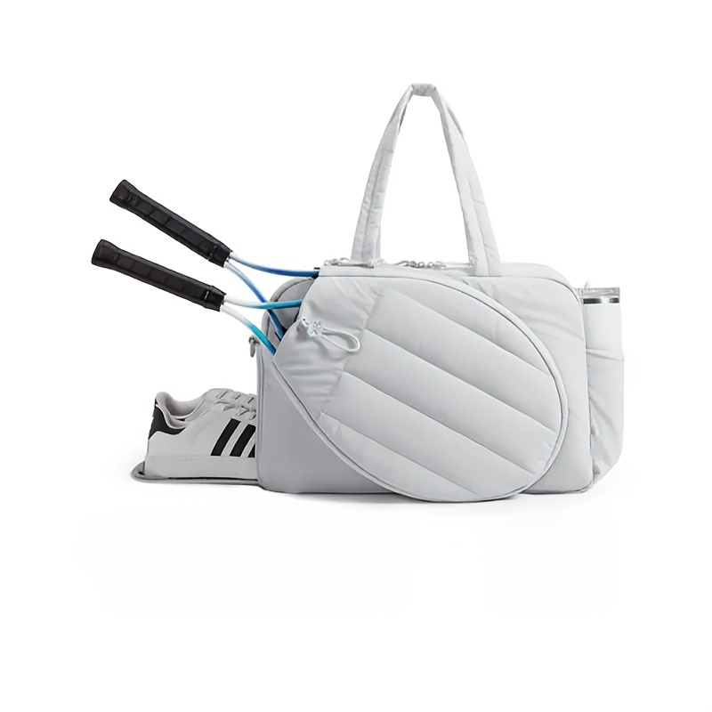 Unisex Tennis, Badminton, Pickleball & Gym Bag - Convertible Handheld or Shoulder Sports duffle with Tennis racket loops, Heavy-Duty Nylon Construction - Beige/, for   - Tennis, Gym, Travel - Easy-  Equipment Organizer